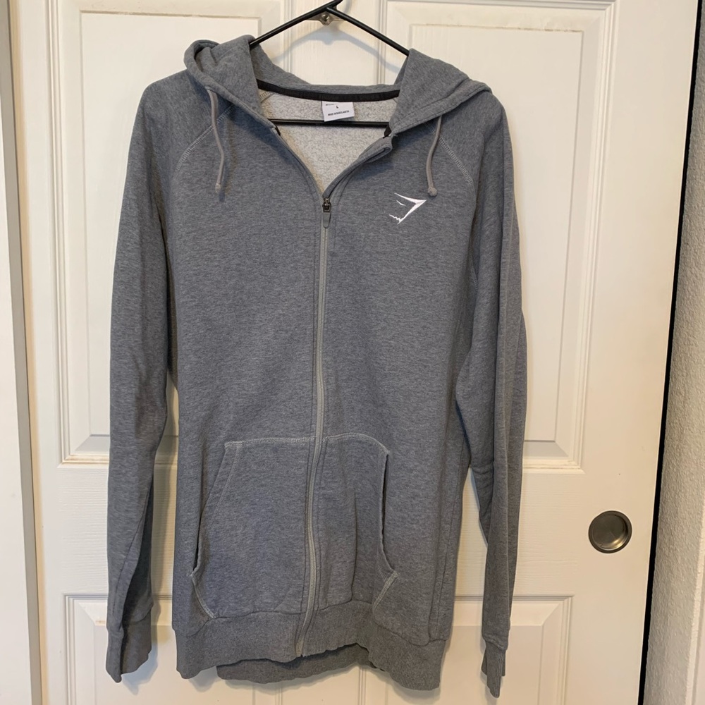 EUC Gymshark Grey Zip-Up Hooded Sweatshirt